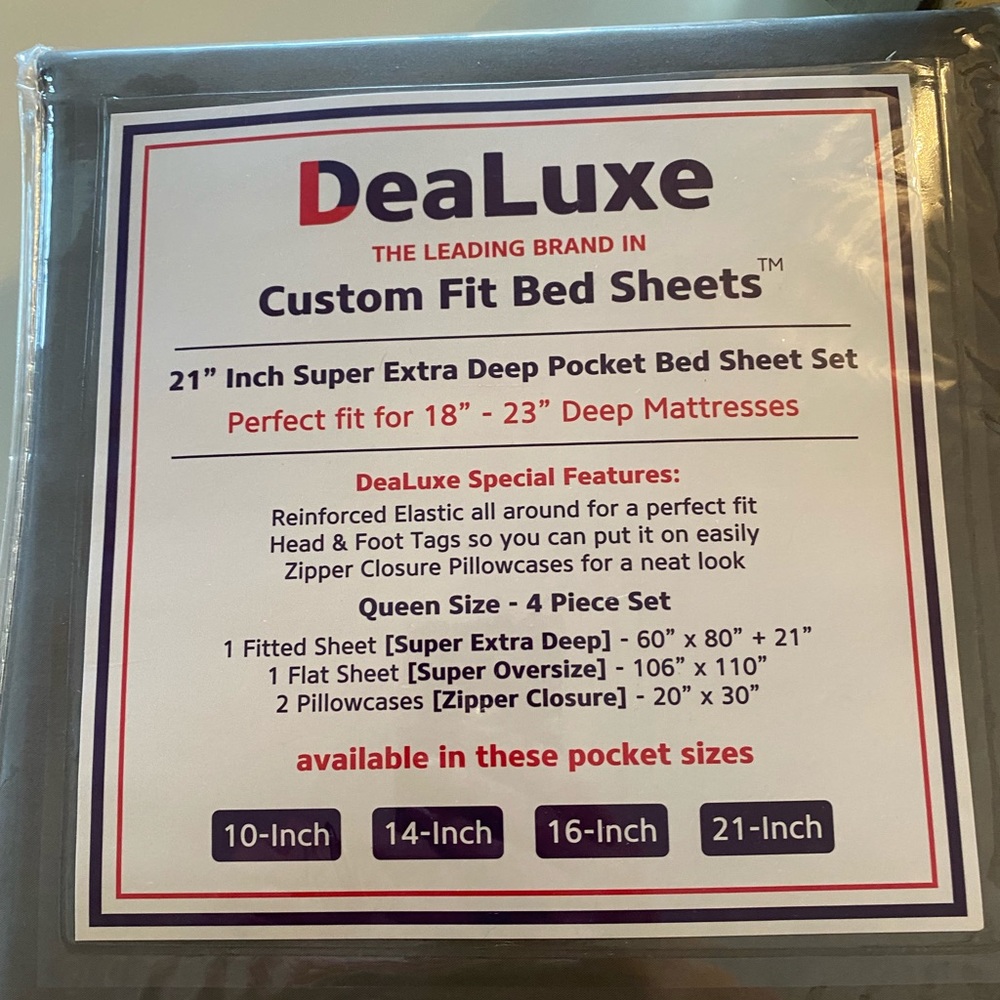 Gray Extra Deep Fit Bedsheets Set Queen 21”